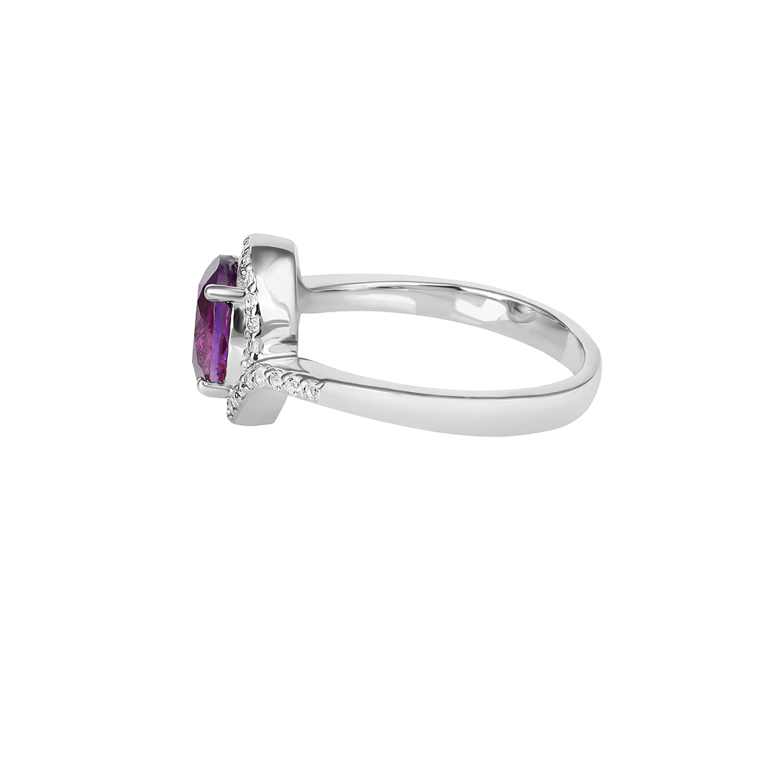 Amethyst with Topaz Halo Silver Ring