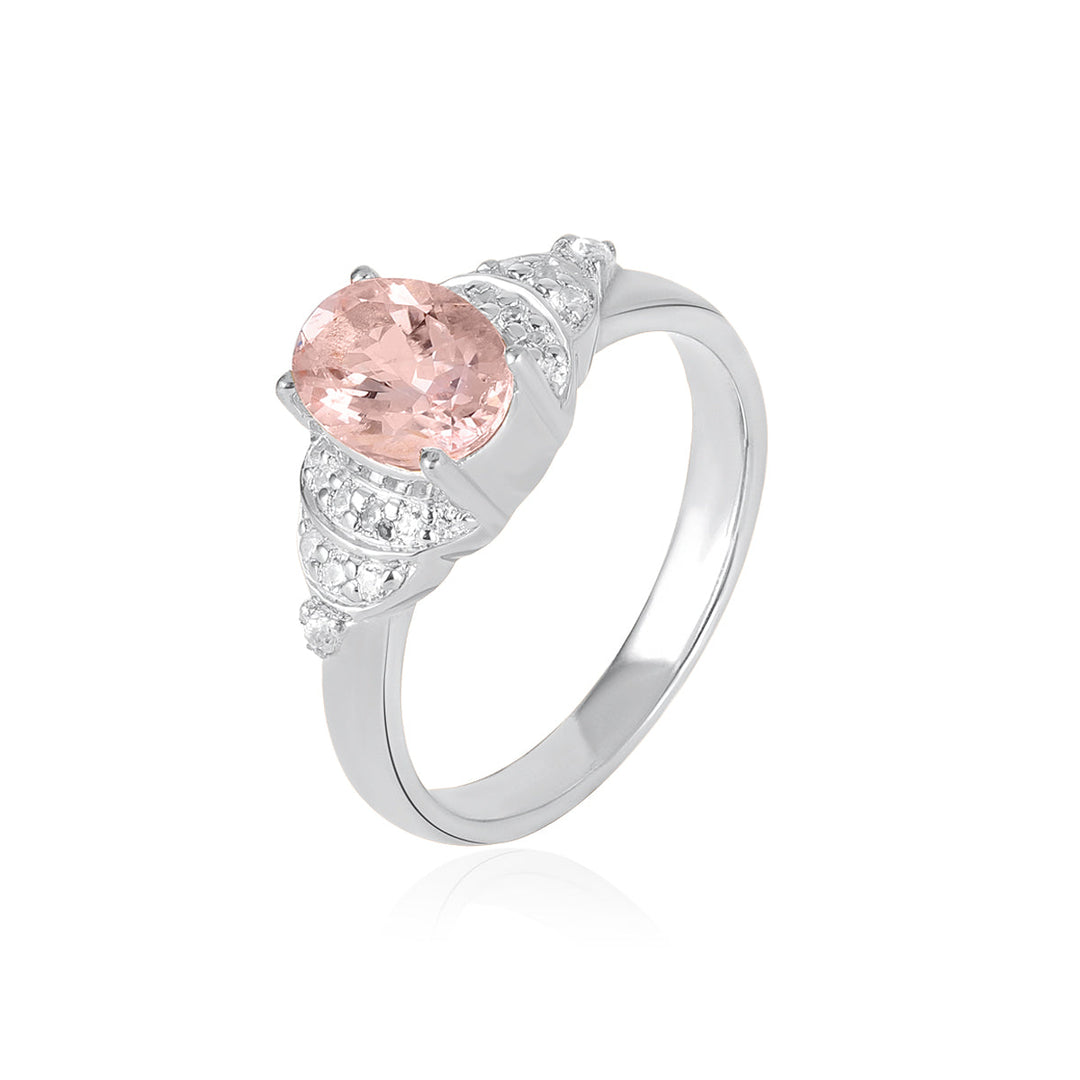 Morganite with Zircon Silver Ring