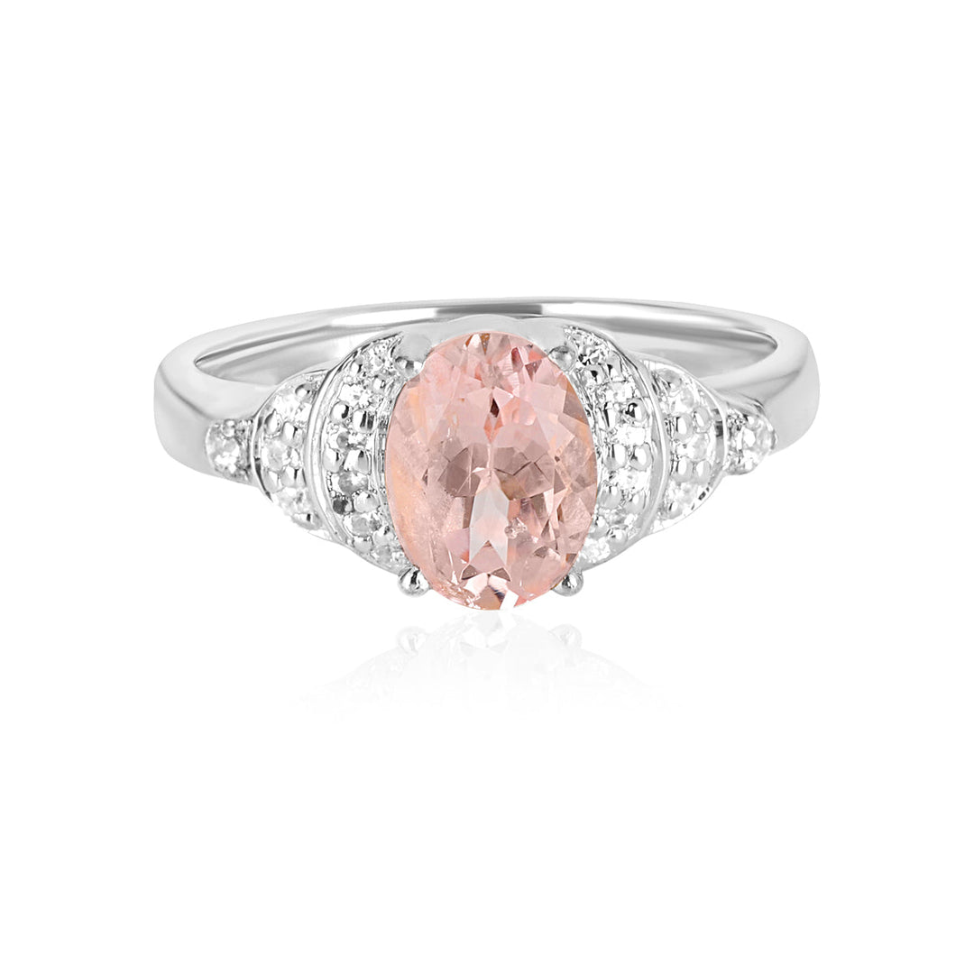 Morganite with Zircon Silver Ring