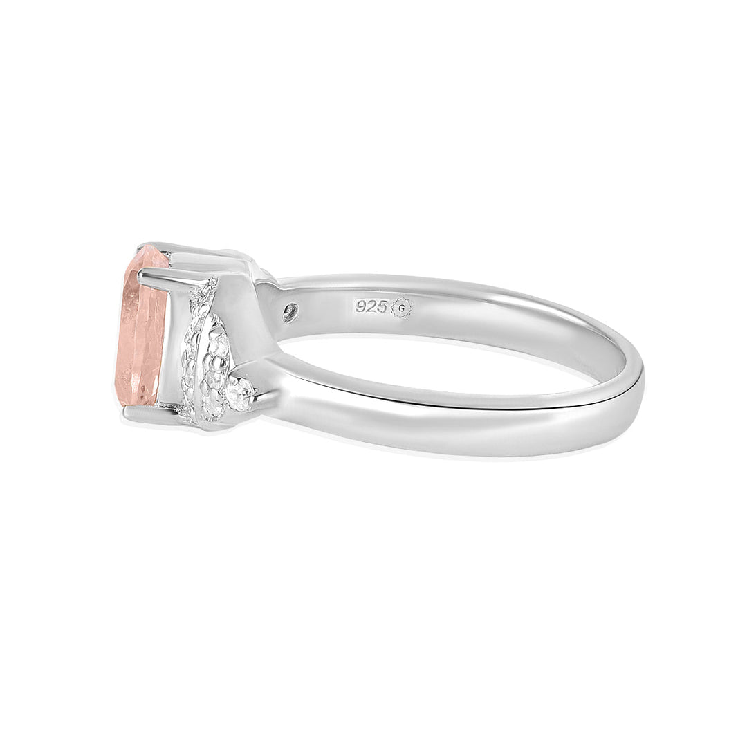 Morganite with Zircon Silver Ring