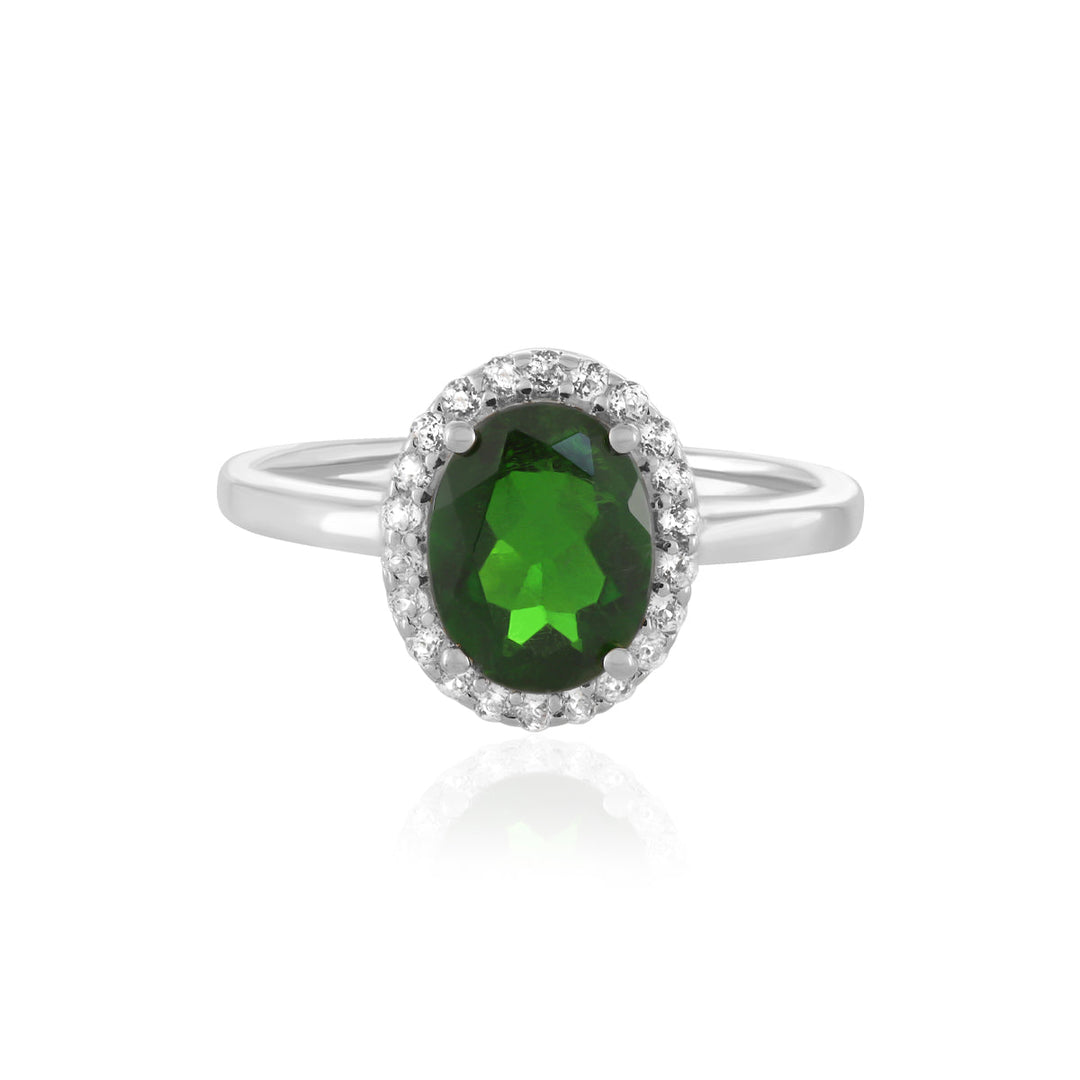 Chrome Diopside with Topaz Halo Ring