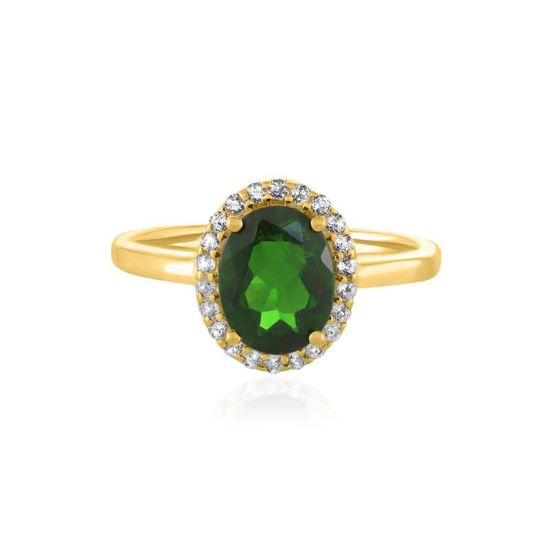 Chrome Diopside with Topaz Halo Ring