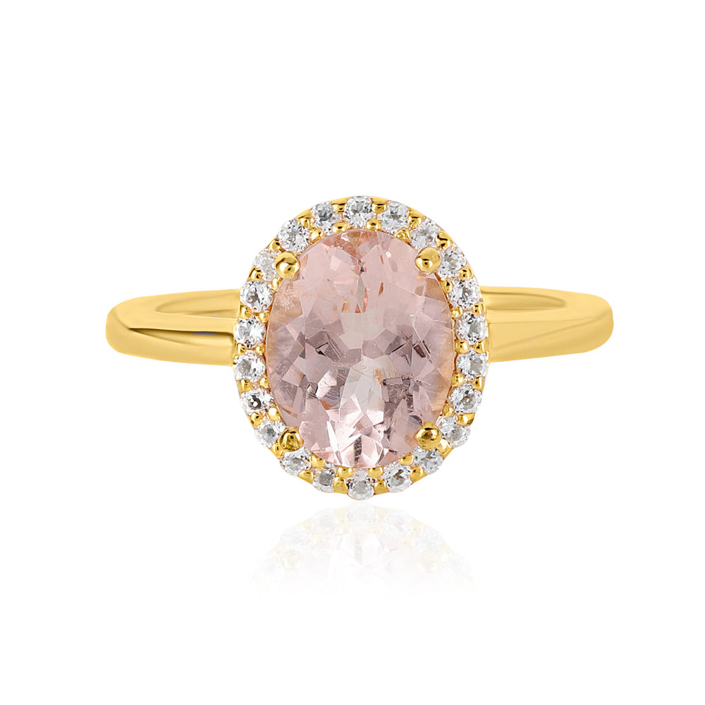 Morganite and Topaz Halo Silver Ring