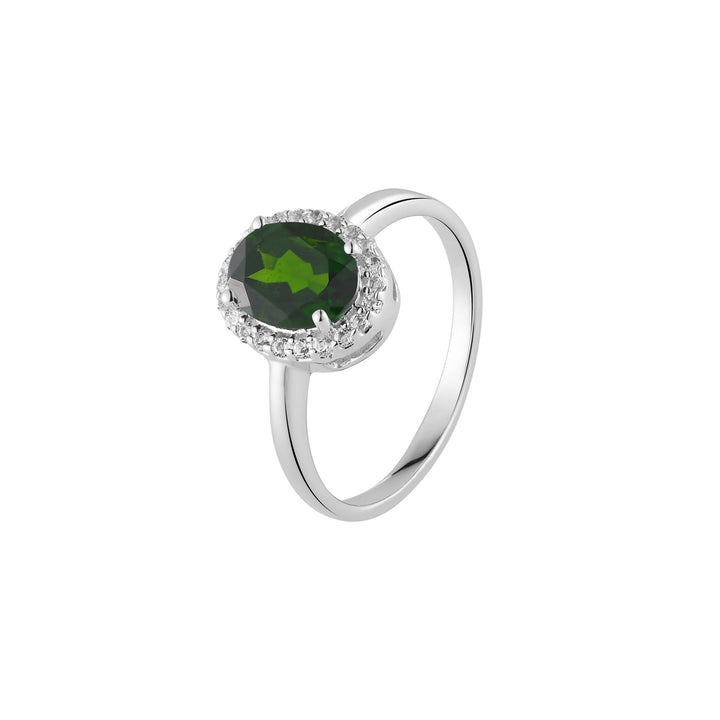 Chrome Diopside with Topaz Halo Ring