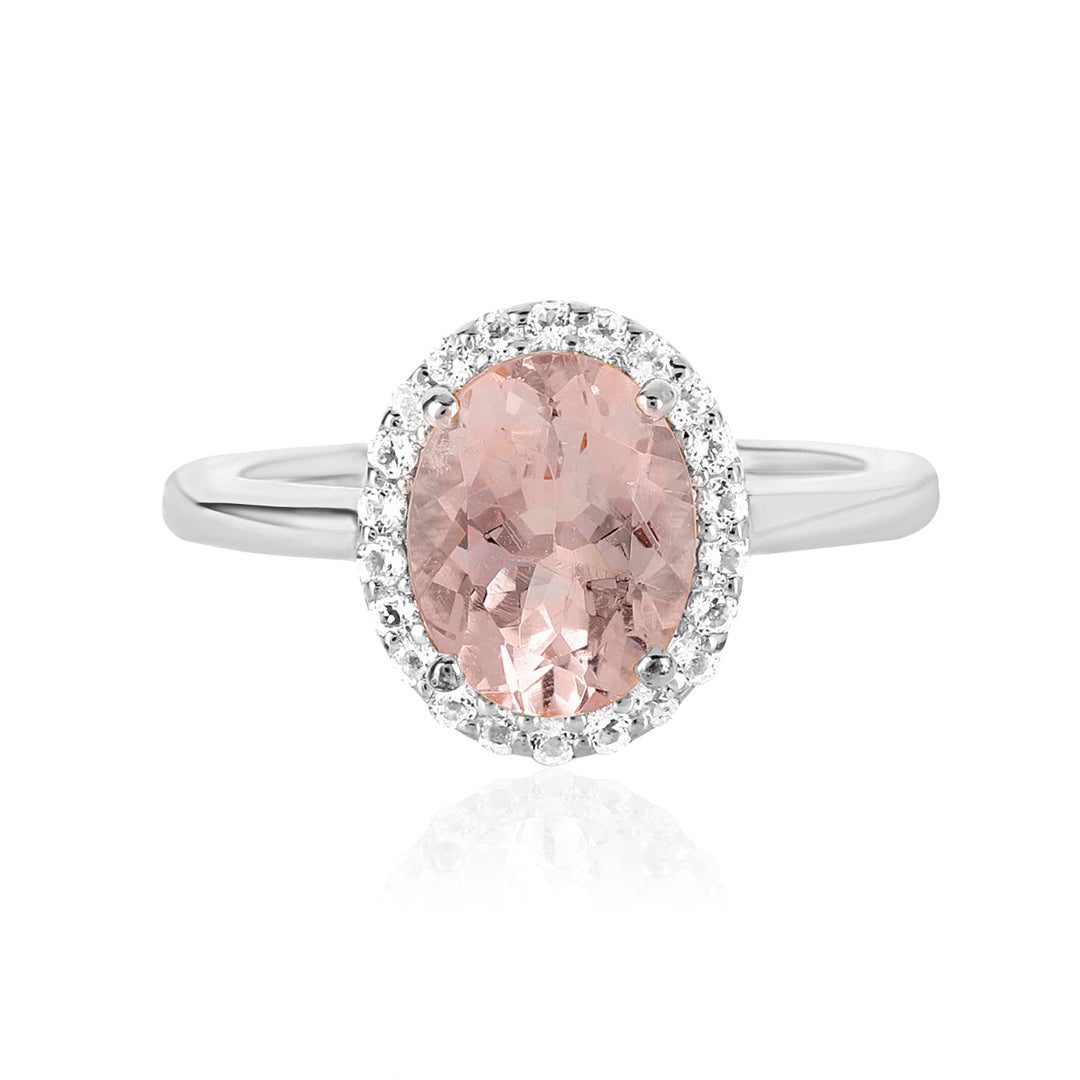 Morganite and Topaz Halo Silver Ring