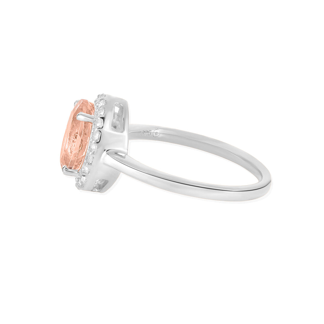 Morganite and Topaz Halo Silver Ring