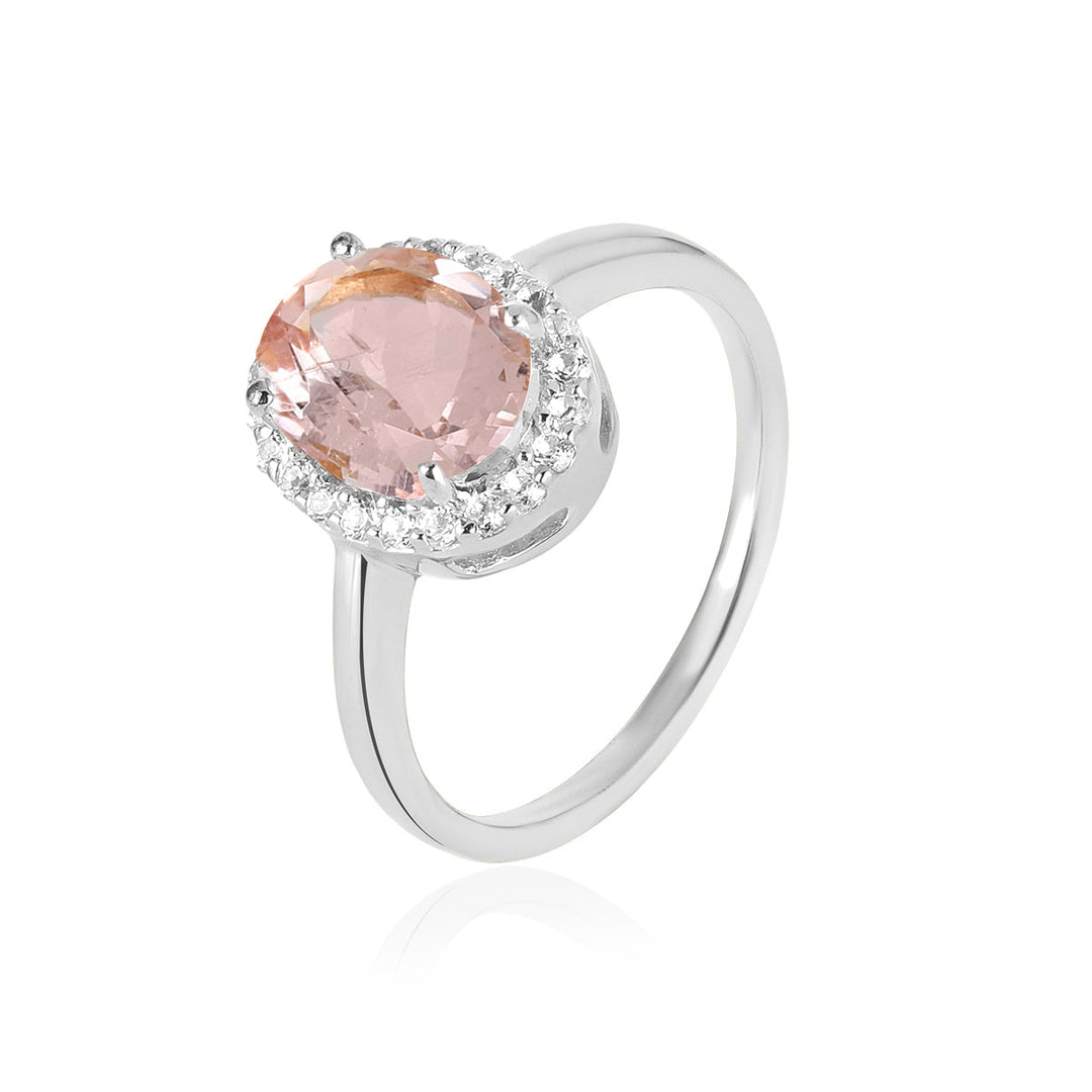 Morganite and Topaz Halo Silver Ring