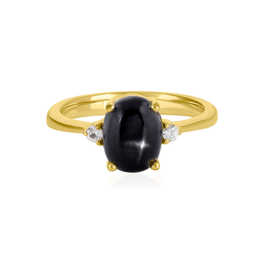 Black Star Diopside with Sapphire Silver Ring