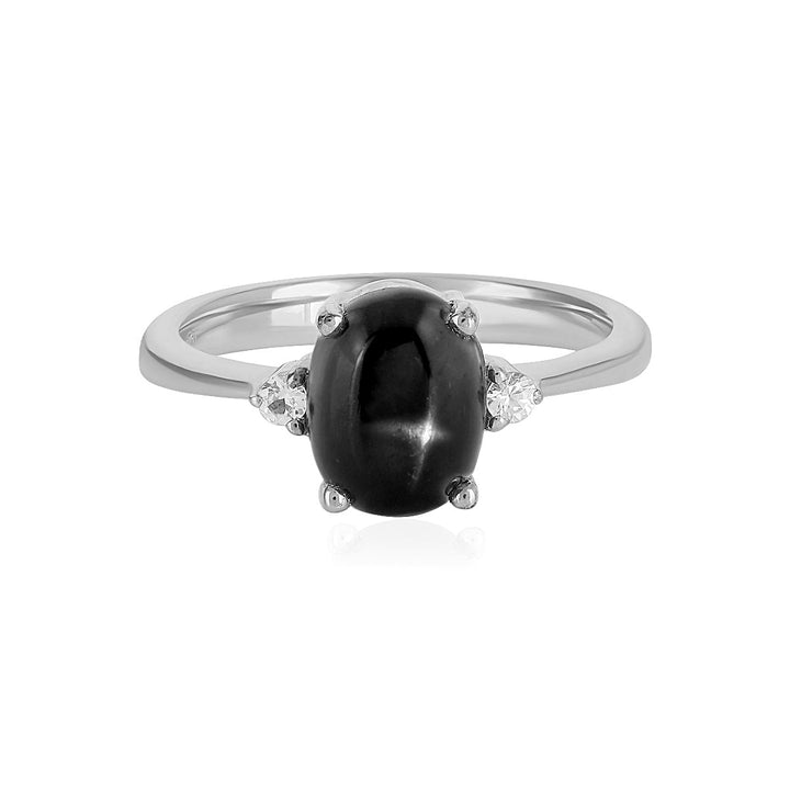 Black Star Diopside with Sapphire Silver Ring