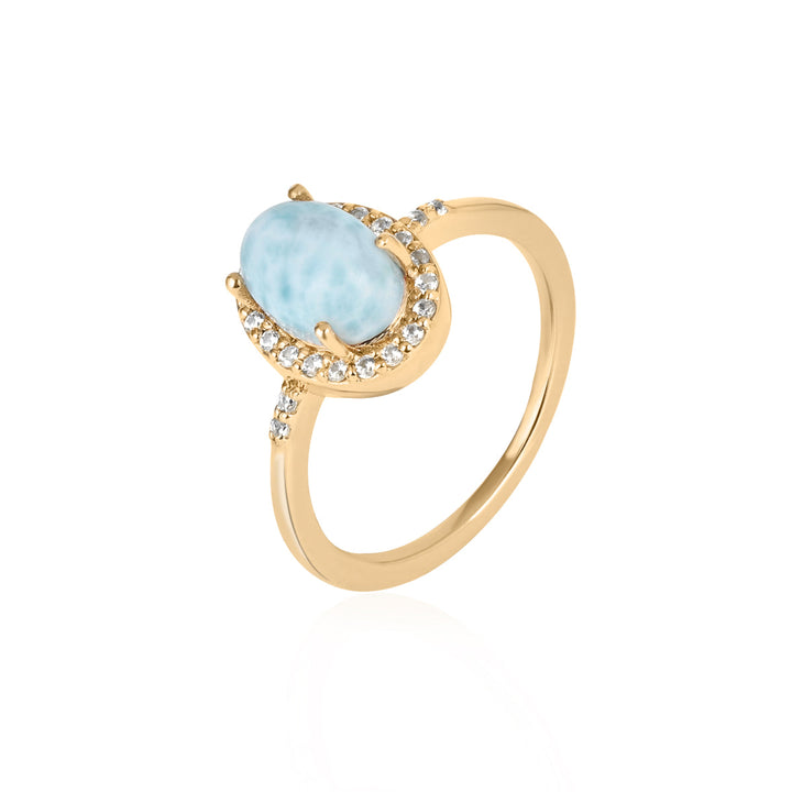 Larimar with Zircon Halo Silver Ring