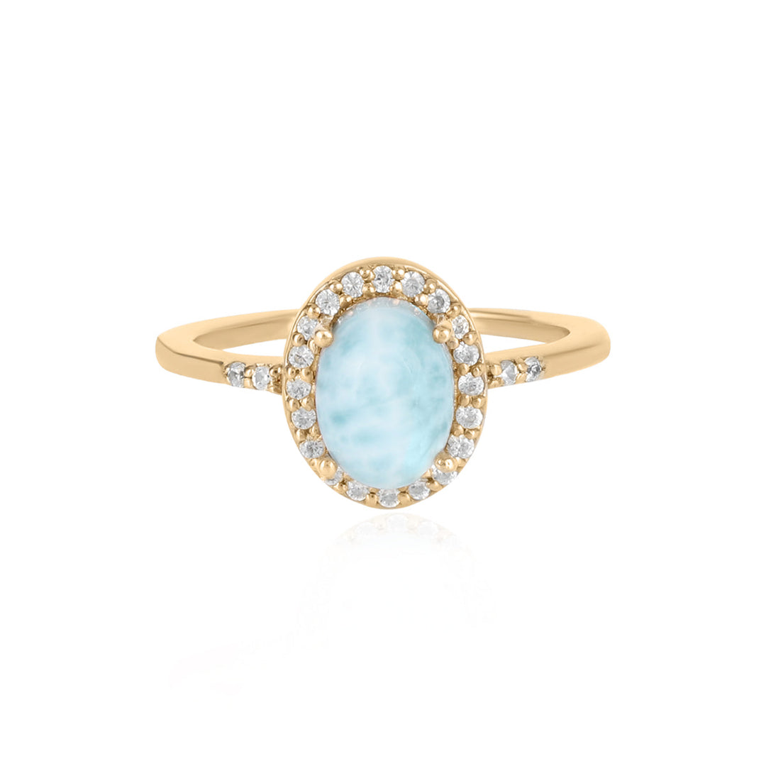 Larimar with Zircon Halo Silver Ring