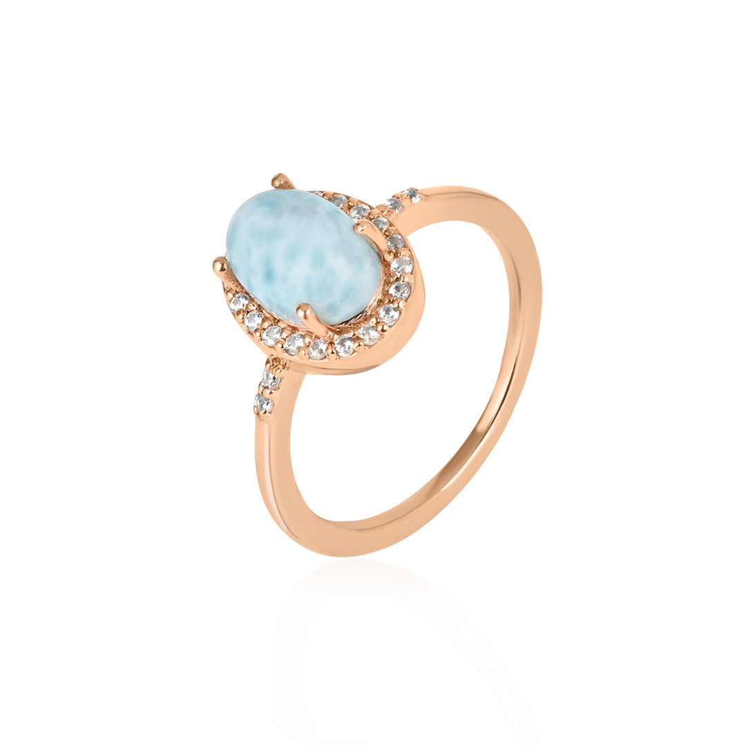 Larimar with Zircon Halo Silver Ring