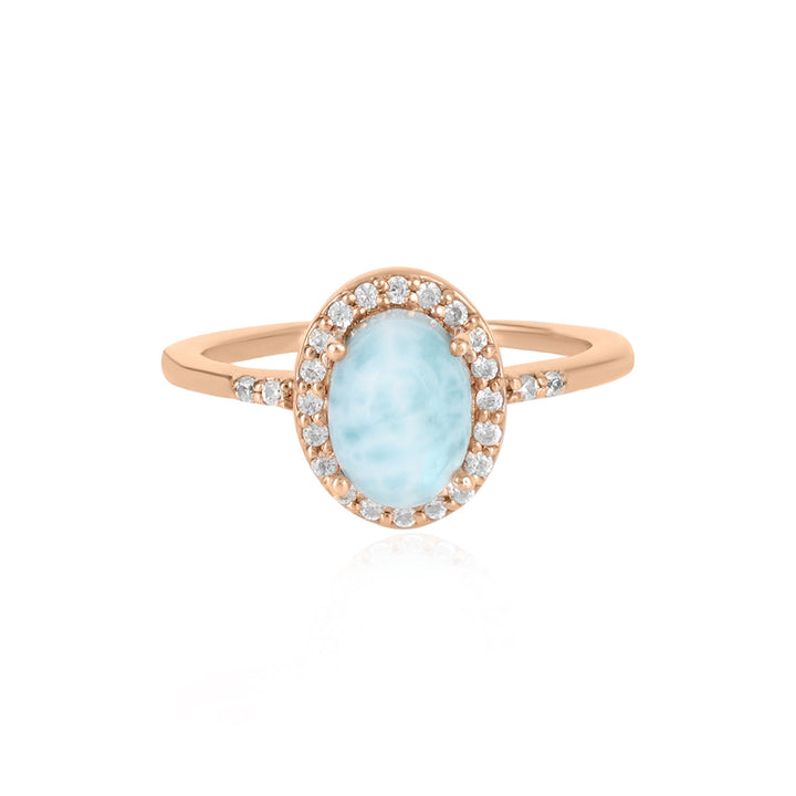 Larimar with Zircon Halo Silver Ring