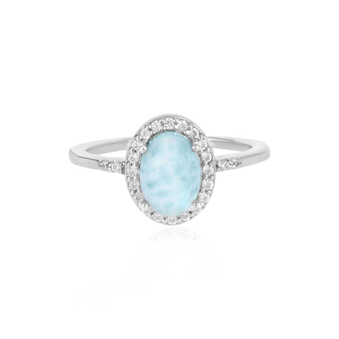 Larimar with Zircon Halo Silver Ring