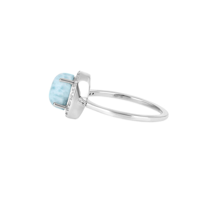 Larimar with Zircon Halo Silver Ring