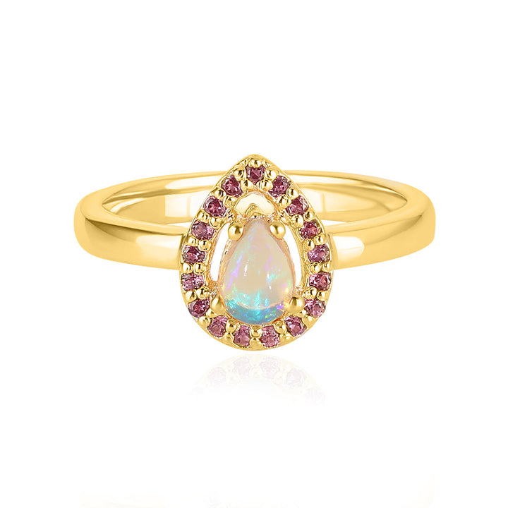 Ethiopian Opal and Rhodolite Garnet Silver Ring