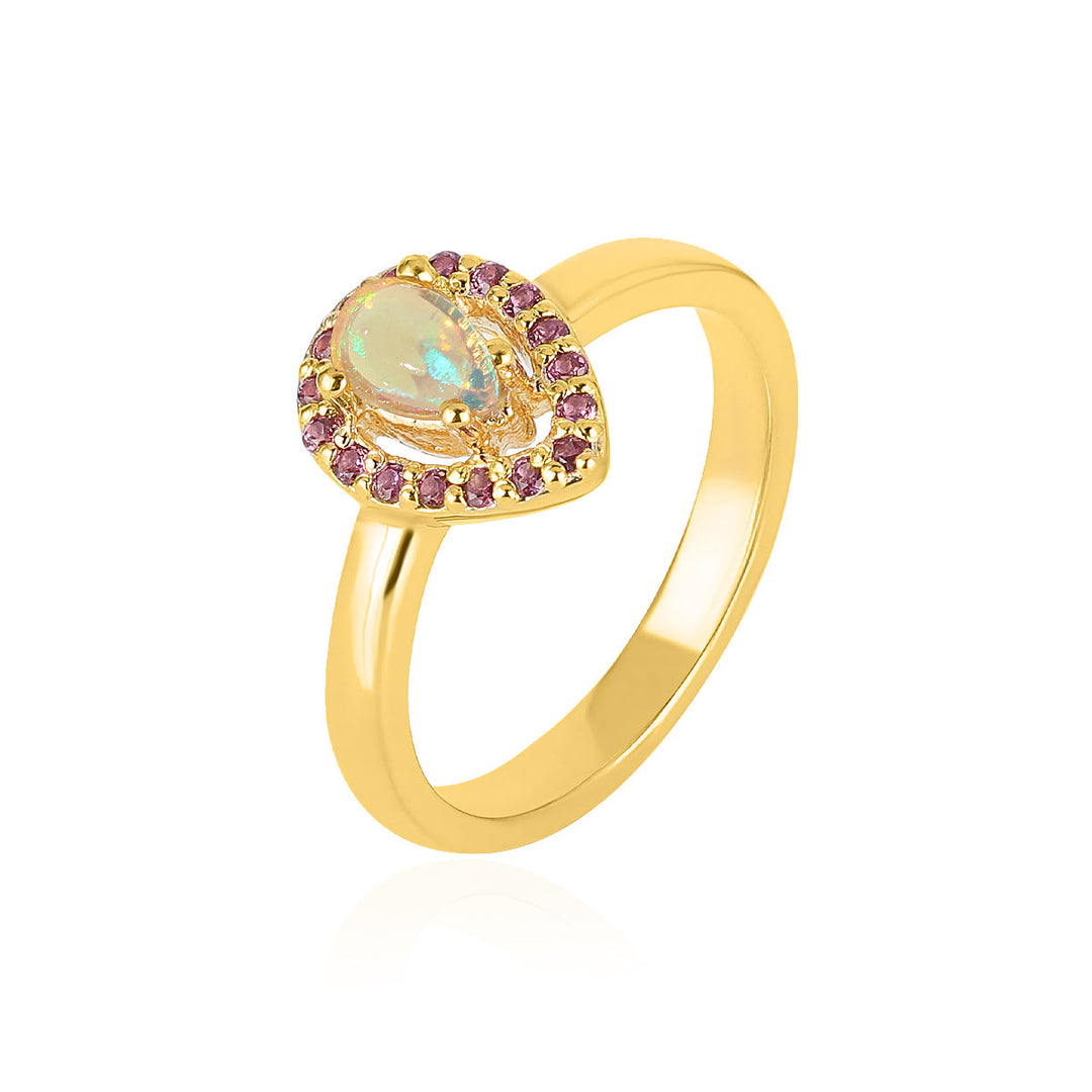 Ethiopian Opal and Rhodolite Garnet Silver Ring