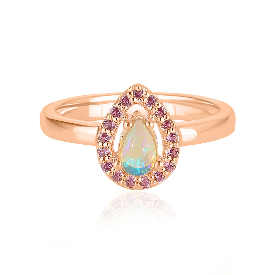 Ethiopian Opal and Rhodolite Garnet Silver Ring