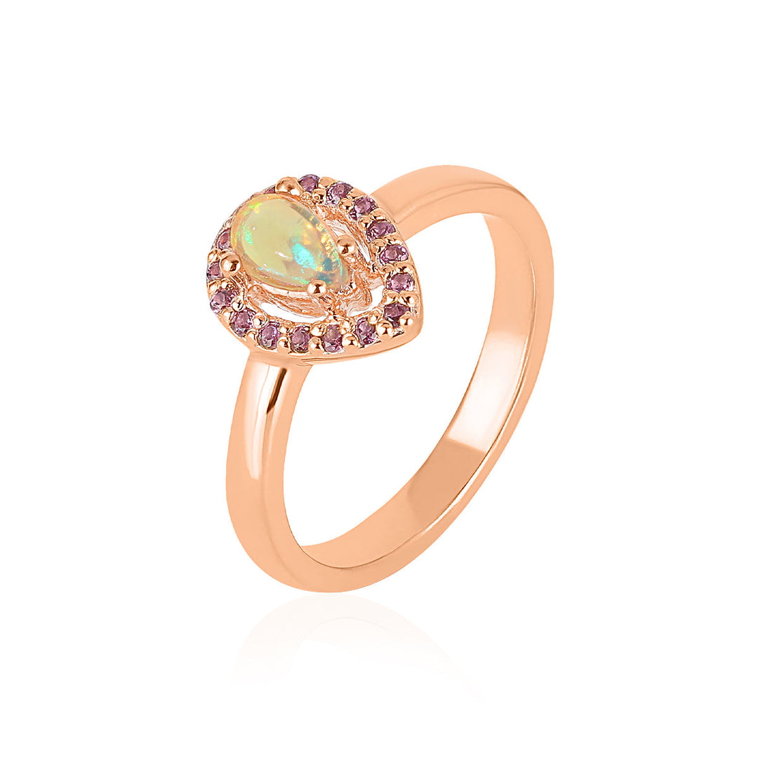 Ethiopian Opal and Rhodolite Garnet Silver Ring