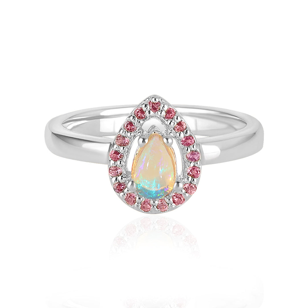 Ethiopian Opal and Rhodolite Garnet Silver Ring