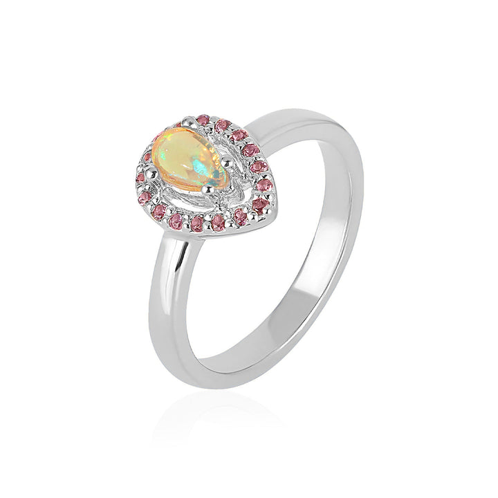 Ethiopian Opal and Rhodolite Garnet Silver Ring