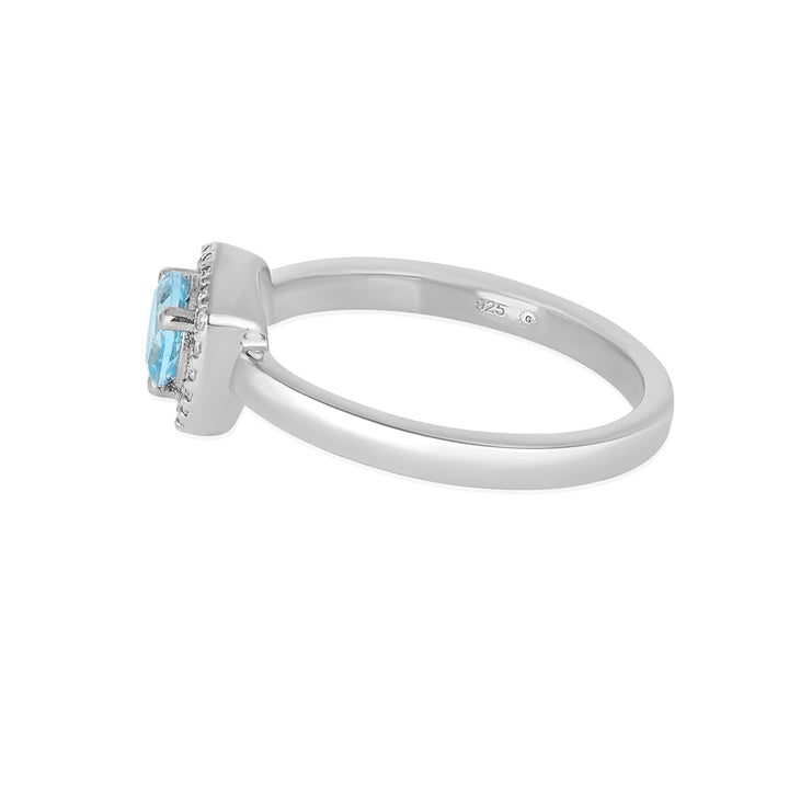 Swiss Blue Topaz Halo Silver Ring