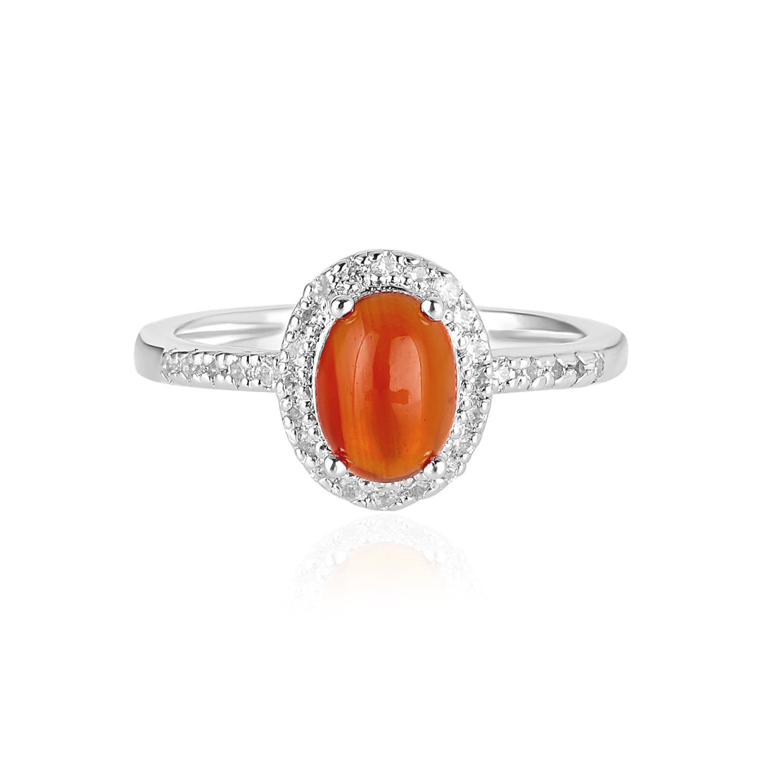 Carnelian Halo Silver Ring