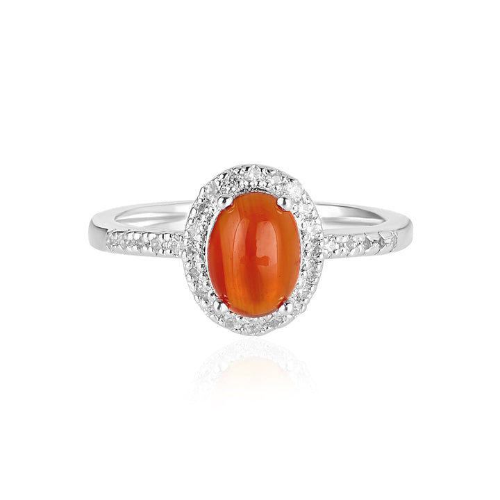 Carnelian Halo Silver Ring