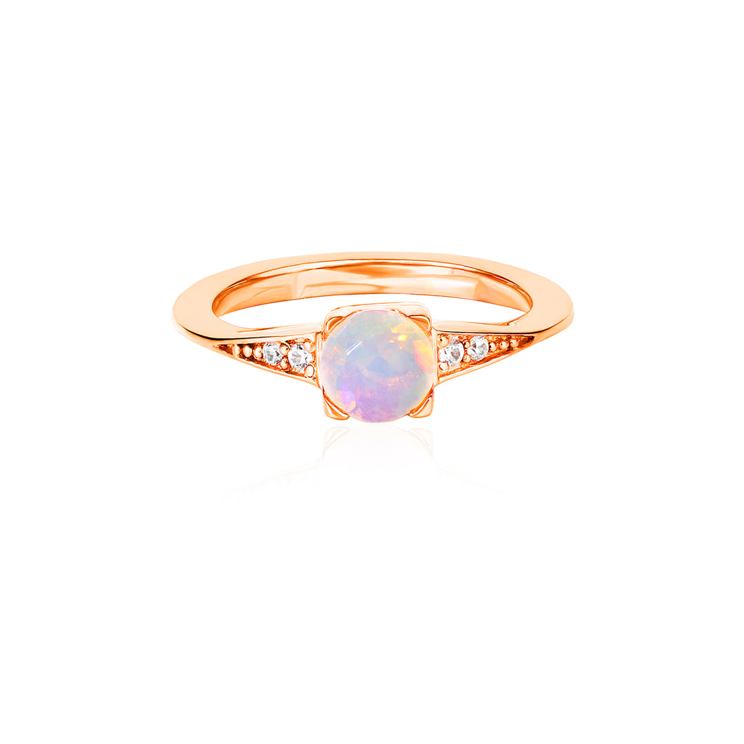 Ethiopian Opal with Zircon Silver Ring