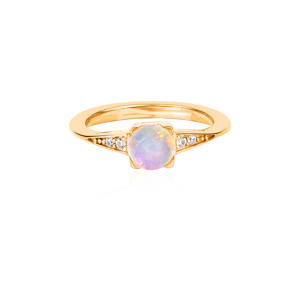 Ethiopian Opal with Zircon Silver Ring