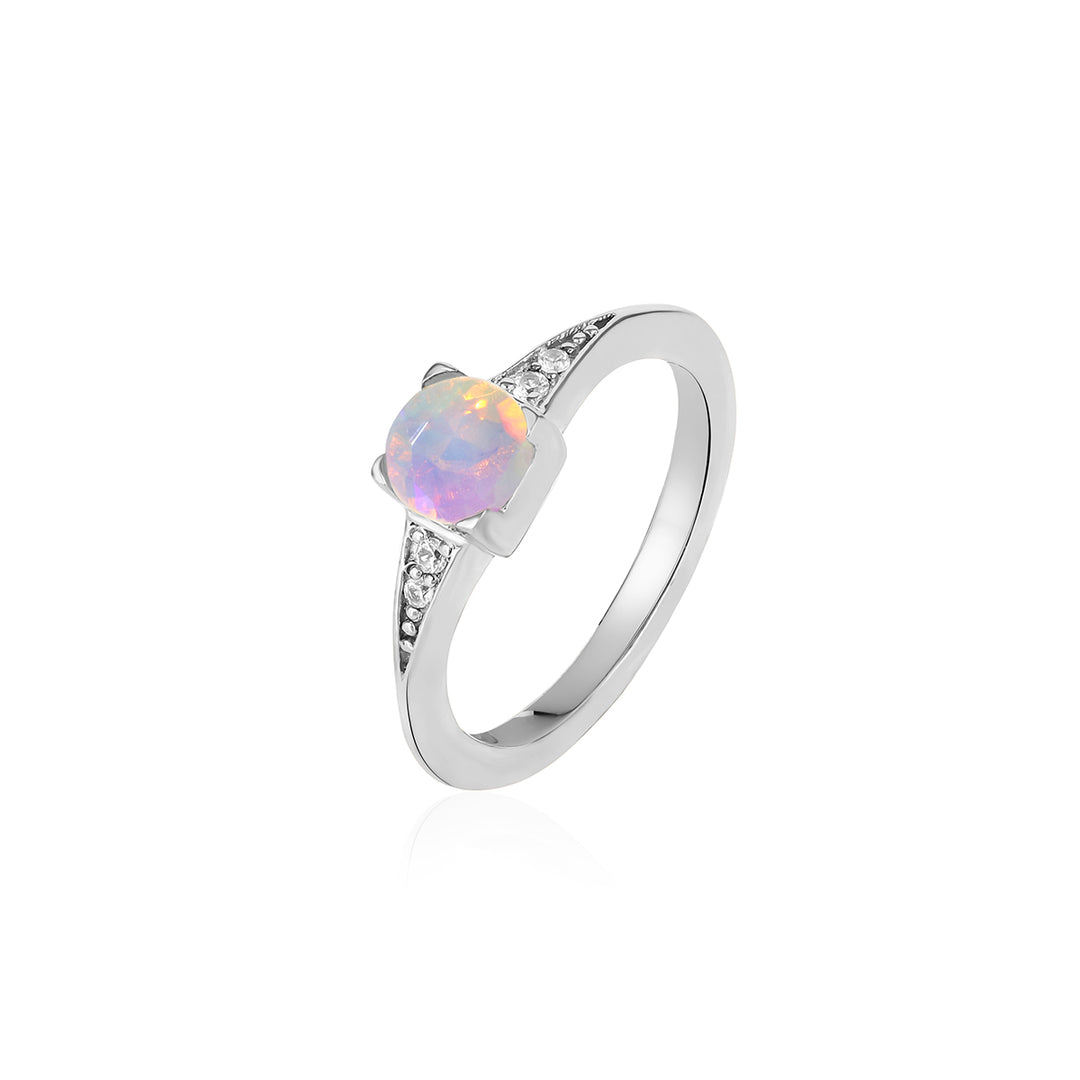 Ethiopian Opal with Zircon Silver Ring
