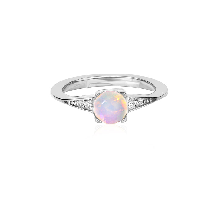 Ethiopian Opal with Zircon Silver Ring