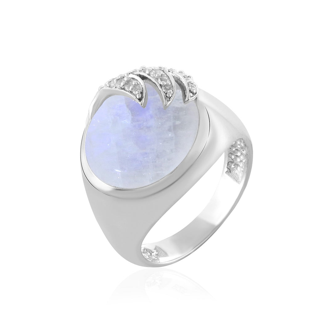 Rainbow Moonstone and Topaz Silver Ring