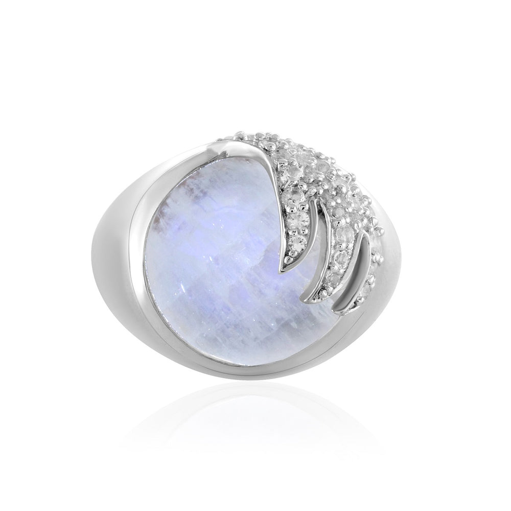 Rainbow Moonstone and Topaz Silver Ring