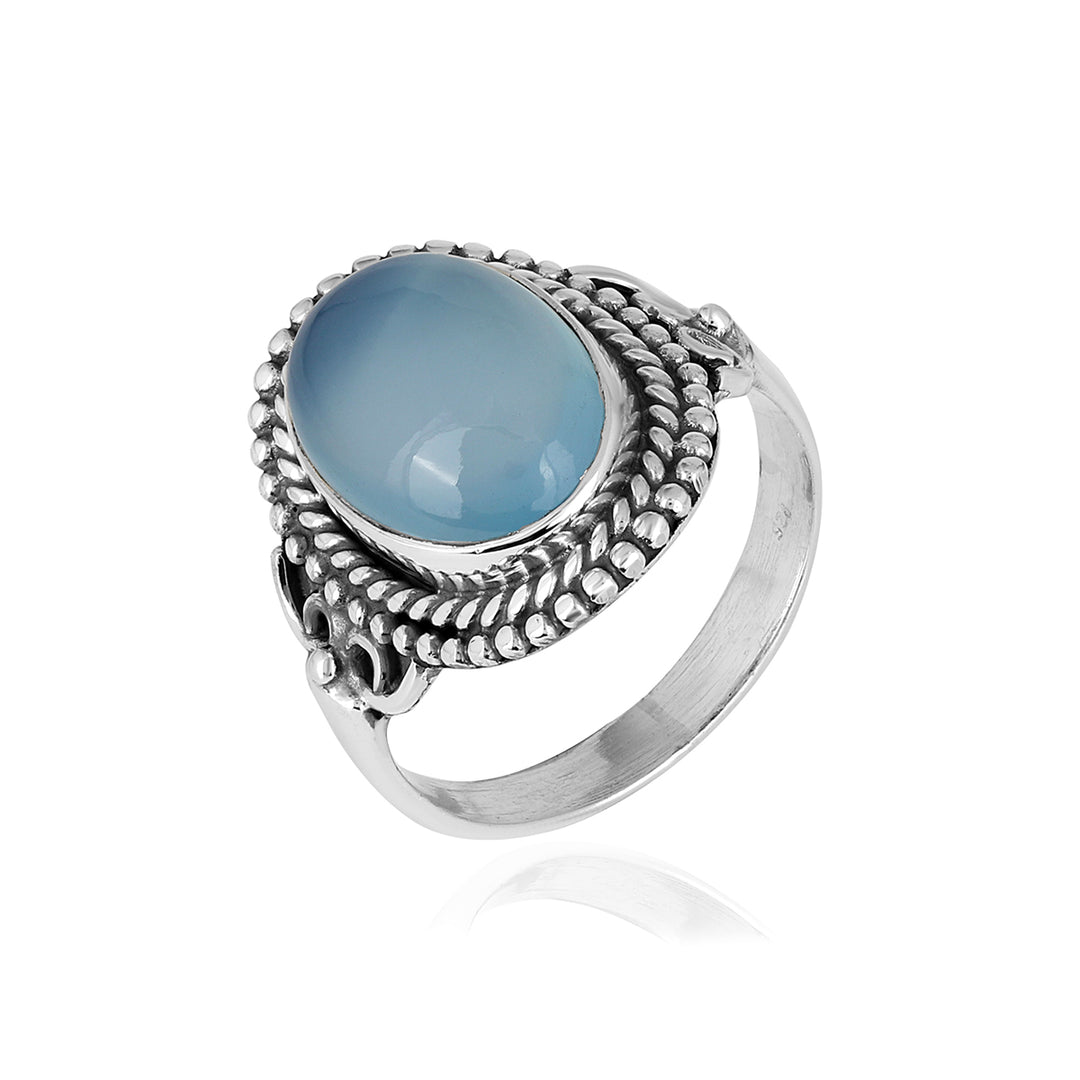 Blue Chalcedony Cabochon Handmade Silver Ring