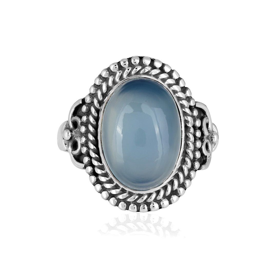Blue Chalcedony Cabochon Handmade Silver Ring