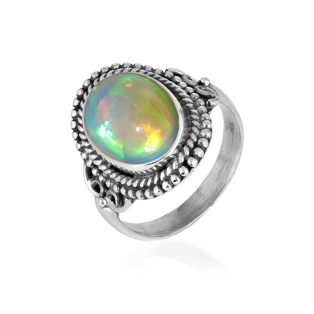 Ethiopian Opal Cabochon Handmade Silver Ring