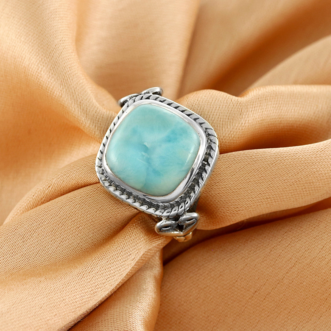 Larimar Cabochon Handmade Silver Ring