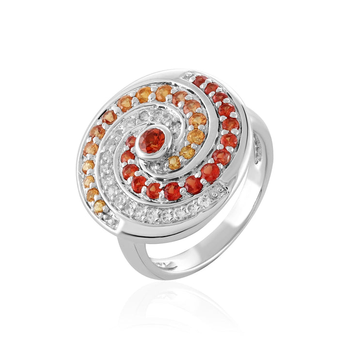 Orange Sapphire and Zircon Silver Ring