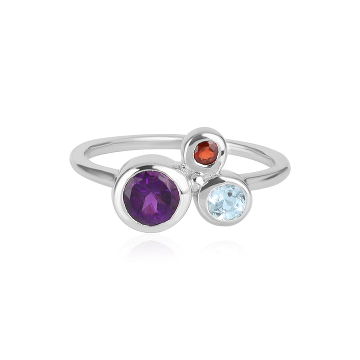 Amethyst, Blue Topaz & Garnet Silver Ring