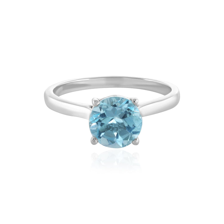 Blue Topaz Solitaire Silver Ring