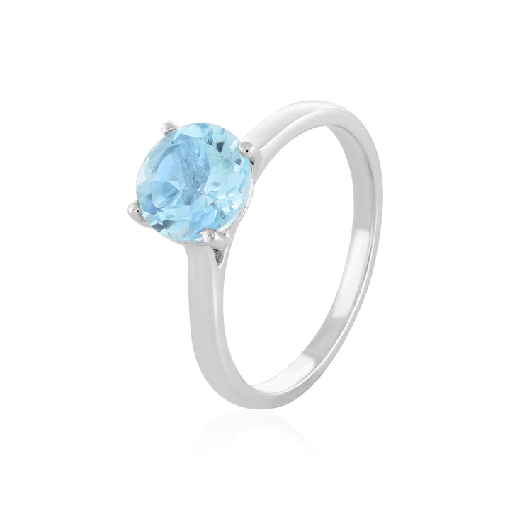 Blue Topaz Solitaire Silver Ring