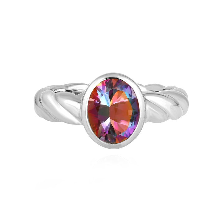 Mystic Topaz Oval Solitaire Silver Ring