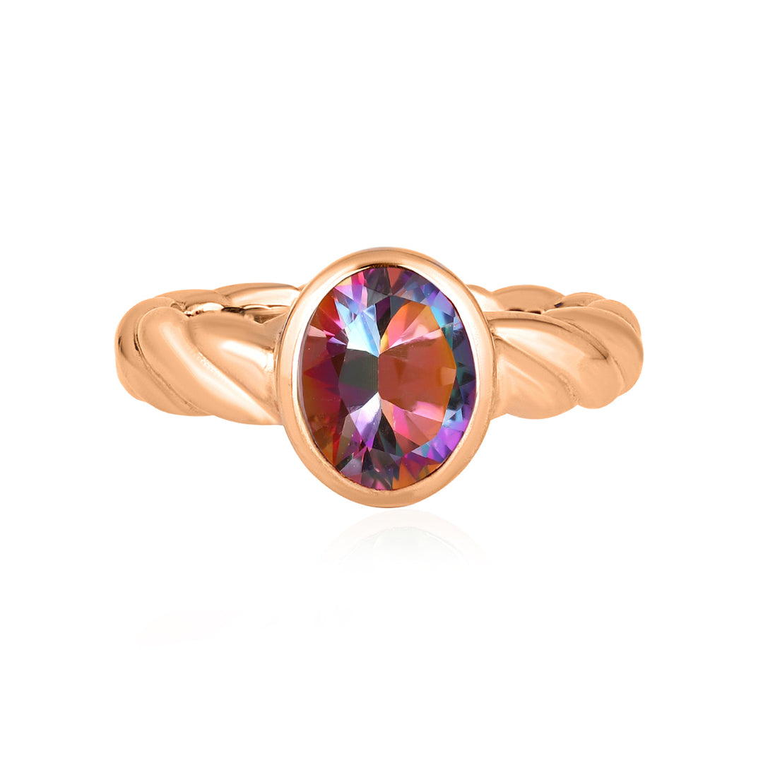 Mystic Topaz Oval Solitaire Silver Ring