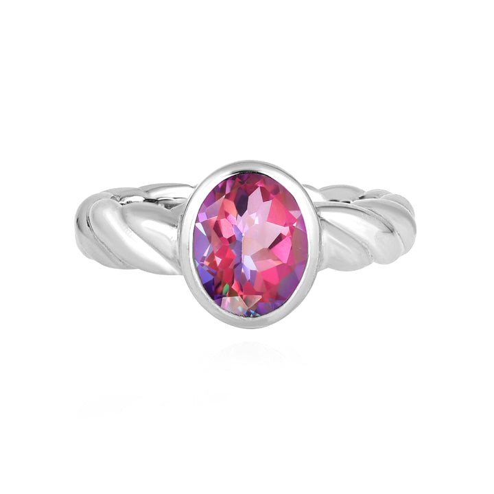 Mystic Quartz Oval Solitaire Silver Ring