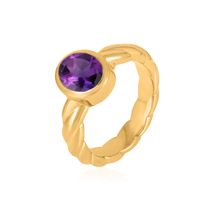 Amethyst Oval Solitaire Silver Ring