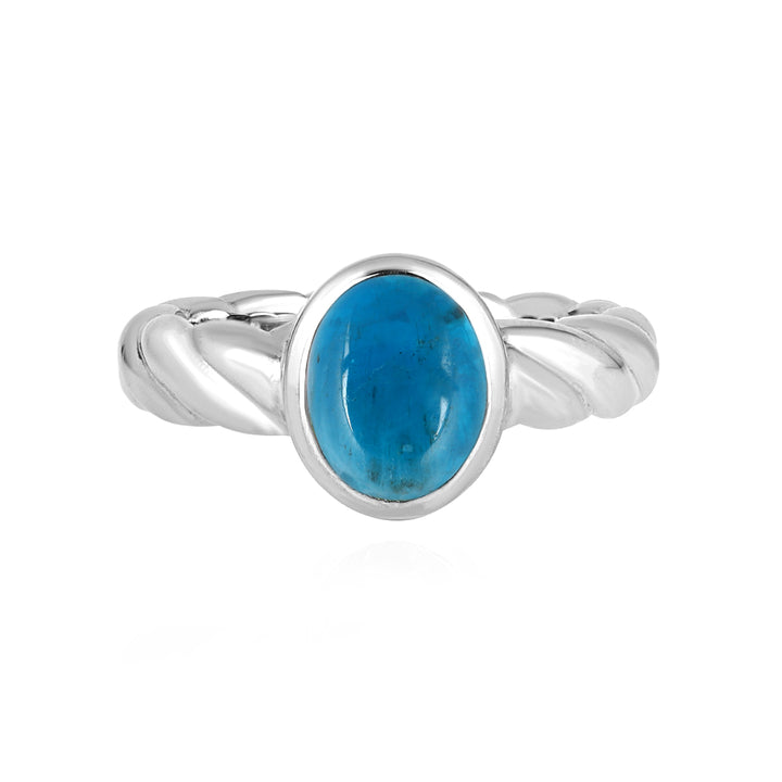 Neon Apatite Oval Cabochon Silver Ring