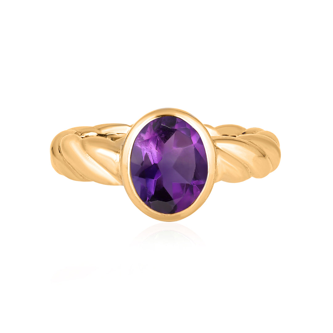 Amethyst Oval Solitaire Silver Ring