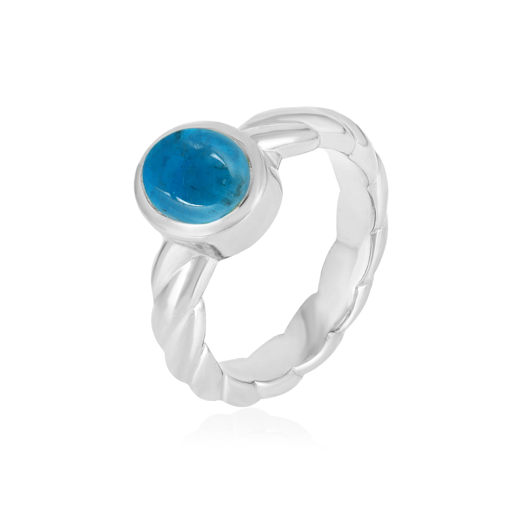 Neon Apatite Oval Cabochon Silver Ring