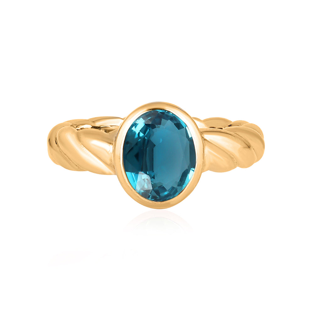 Teal Kyanite Oval Solitaire Silver Ring